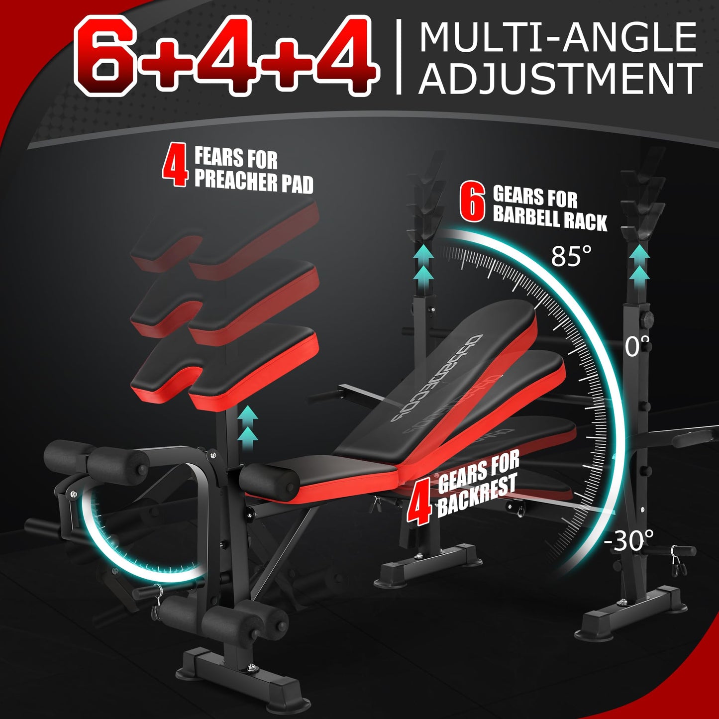 OPPSDECOR 900LBS All in One Weight Bench Set with Squat Rack Adjustable Workout Bench with Leg Developer Preacher Curl Rack Fitness Strength Training Bench for Home Gym