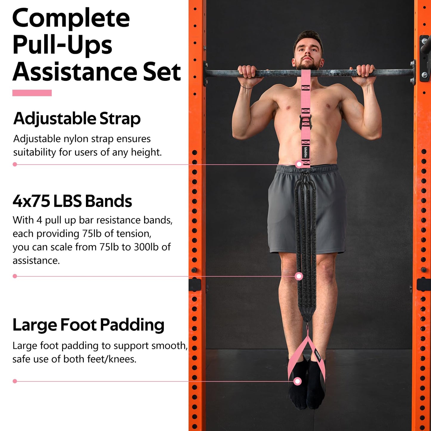 Pull Up Assistance Bands Set, Heavy Duty Adjustable Pull Up Assist Band with Feet Rest, Strength Training Bands for Home Gym Fitness, Pull-Up Bar, Calisthenics and Body Stretching