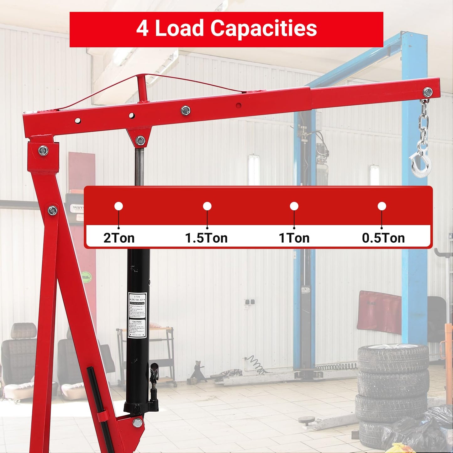 MERXENG Engine Hoist with Lever, 2 Ton Folding Cherry Picker Engine Hoist with Lever and 6 Casters, 4400lbs Heavy Duty Hydraulic Shop Crane, Engine Lift for Workshops Garage Warehouse