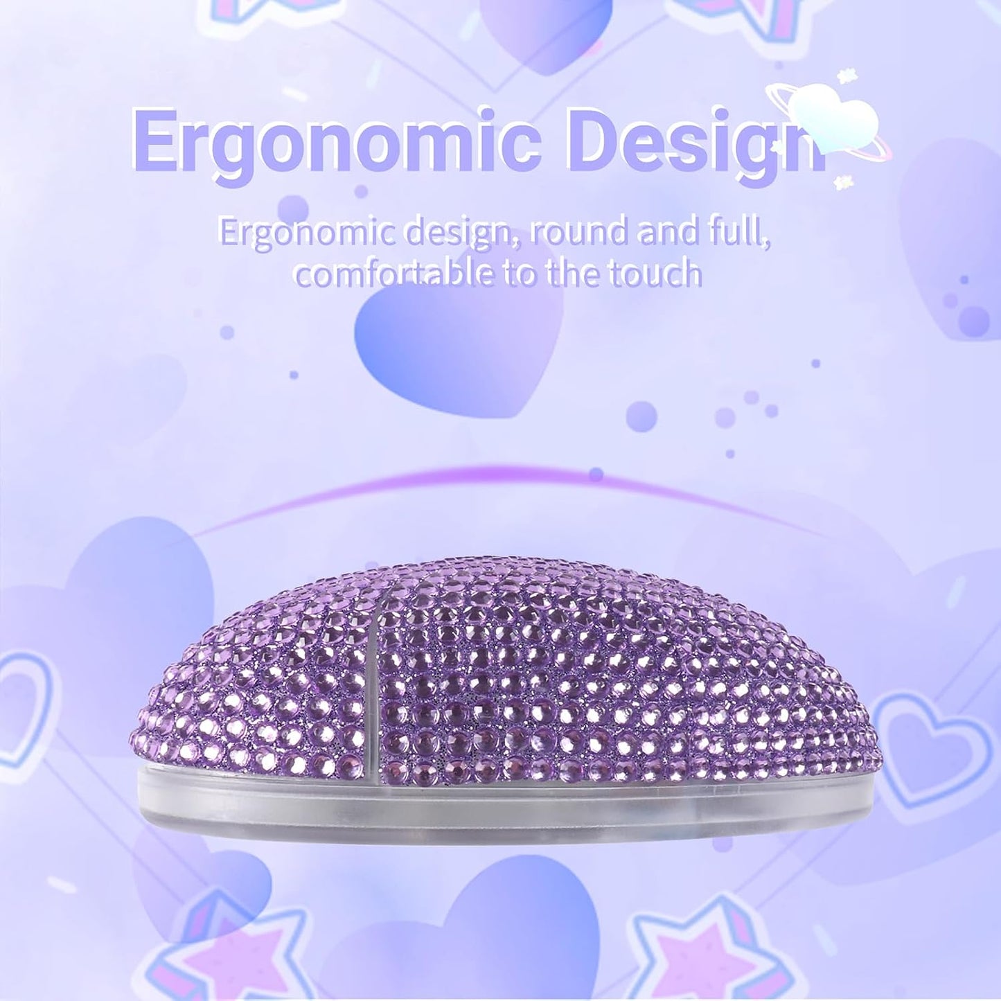 elec Space 10m Wireless Bluetooth Mouse, Silent and Stylish Heart-Shaped Mouse for Laptop, PC - Range (Purple)