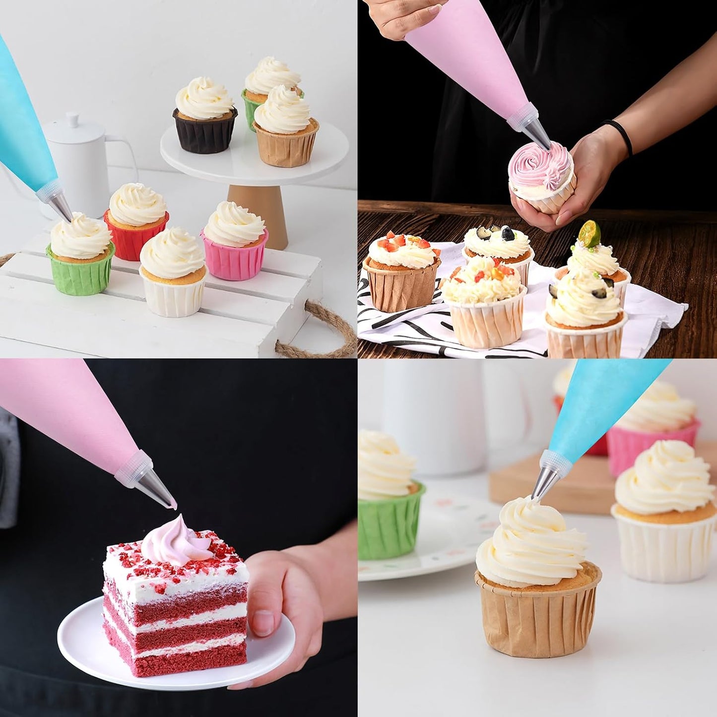 Skiennix 200-Pcs Piping Bags and Tips Set - 12-Inch Disposable Pastry Bags with 12 Frosting Tips & Couplers
