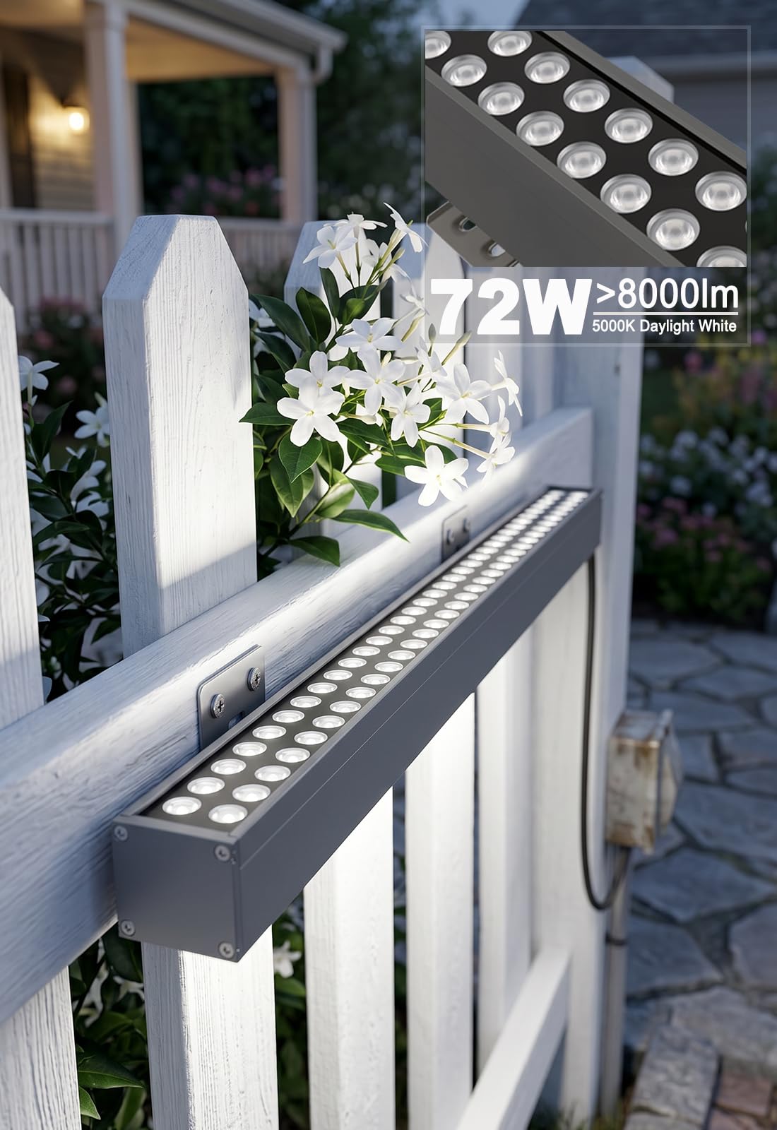72W LED Wall Washer Lights- 40″ 8000LM 5000K Daylight White Linear Lights- IP65 Waterproof Outdoor Wall Washing Light- 120V Plug in LED Light Bar for Wall, Billboard, Commercial & Indoor Lighting