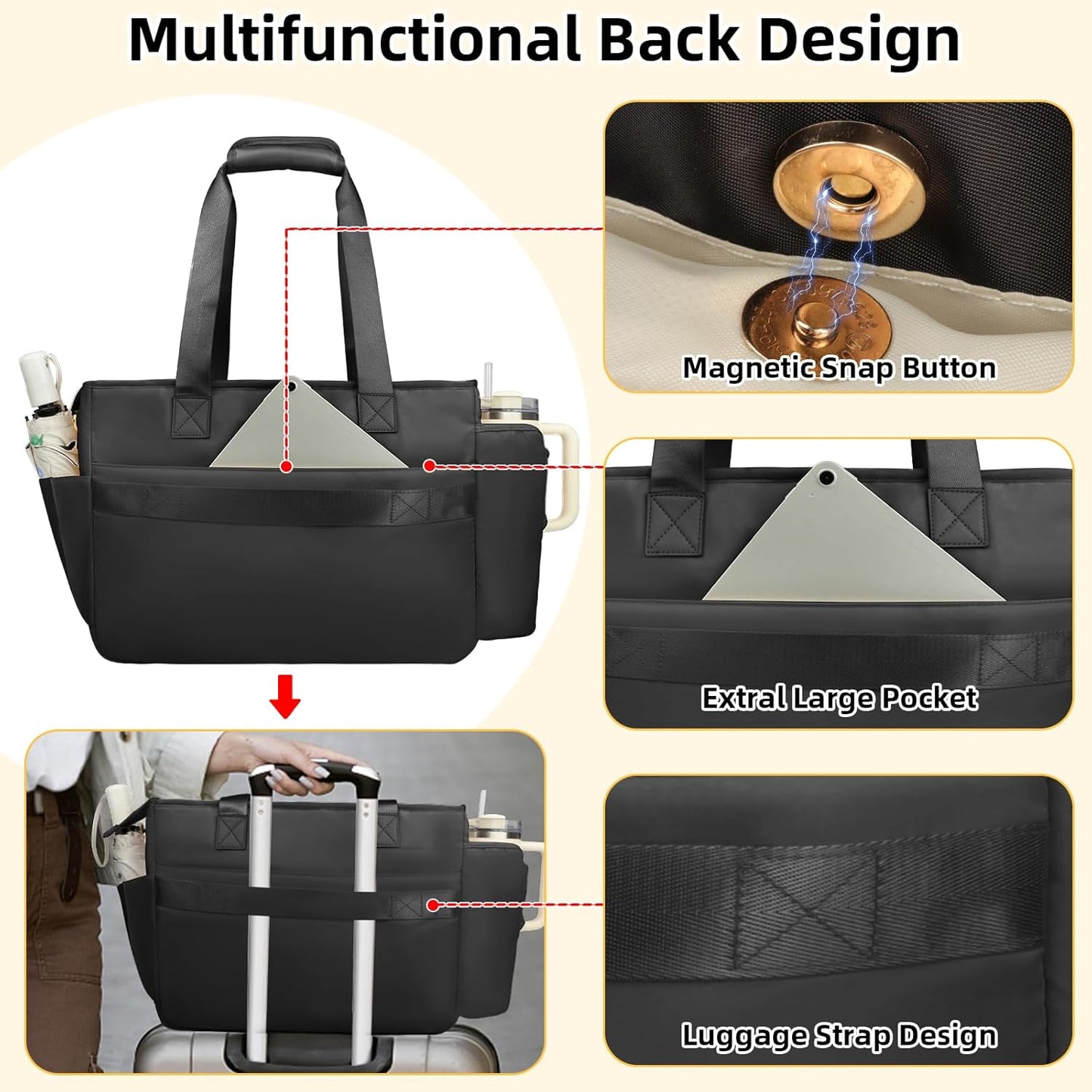 Covkev 15.6 Inch Teacher Tote Bag with Laptop Compartment, Soft Nylon Teacher Utility Bag with Multiple Pocket