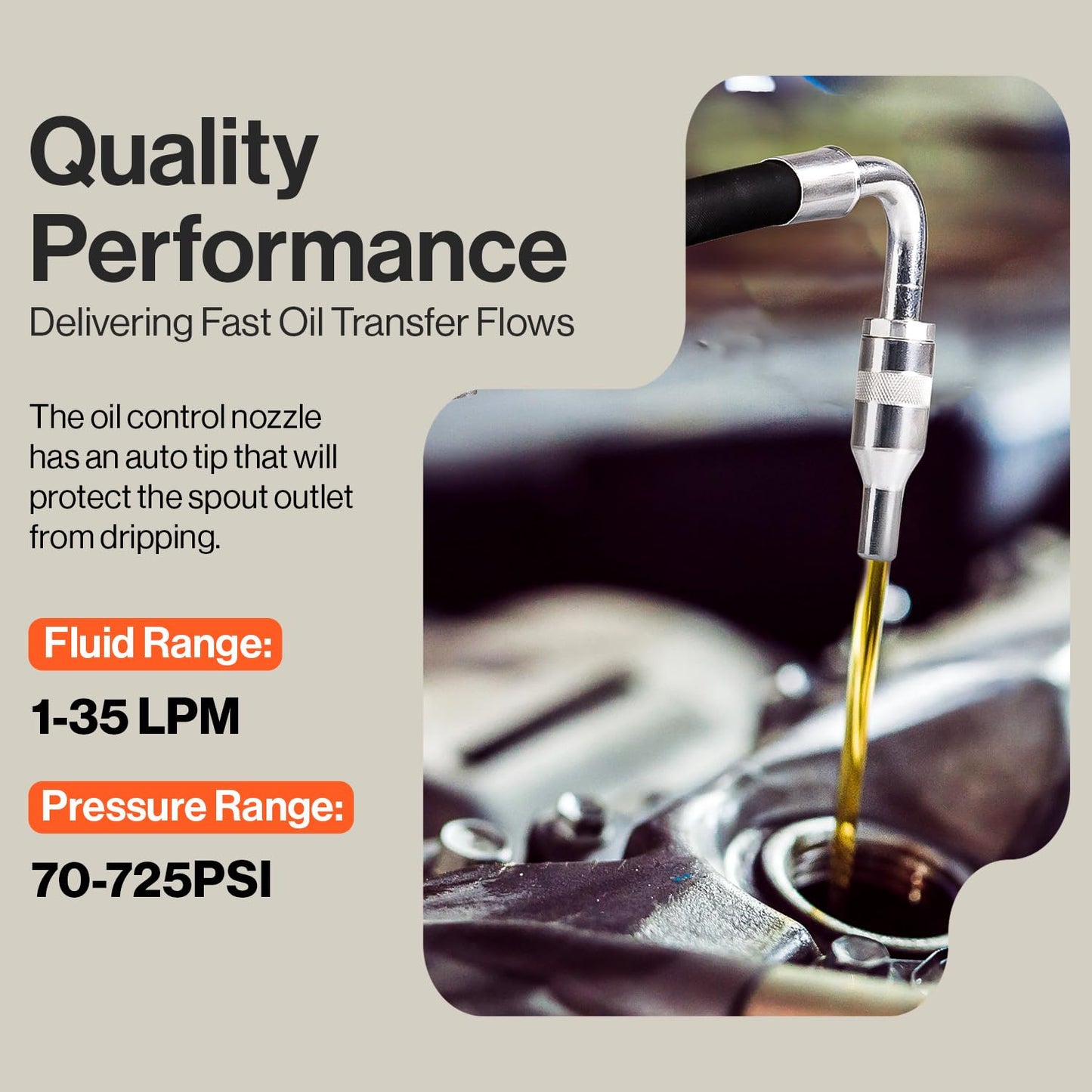 SuperHandy Digital Oil Control Valve Flow Meter Dispenser Nozzle 10 GPM / 35 LPM Heavy Duty Air Operated Pneumatic 1/2" Inch NPT Inlet Pressure Range 70-725 Psi Flexible Spout