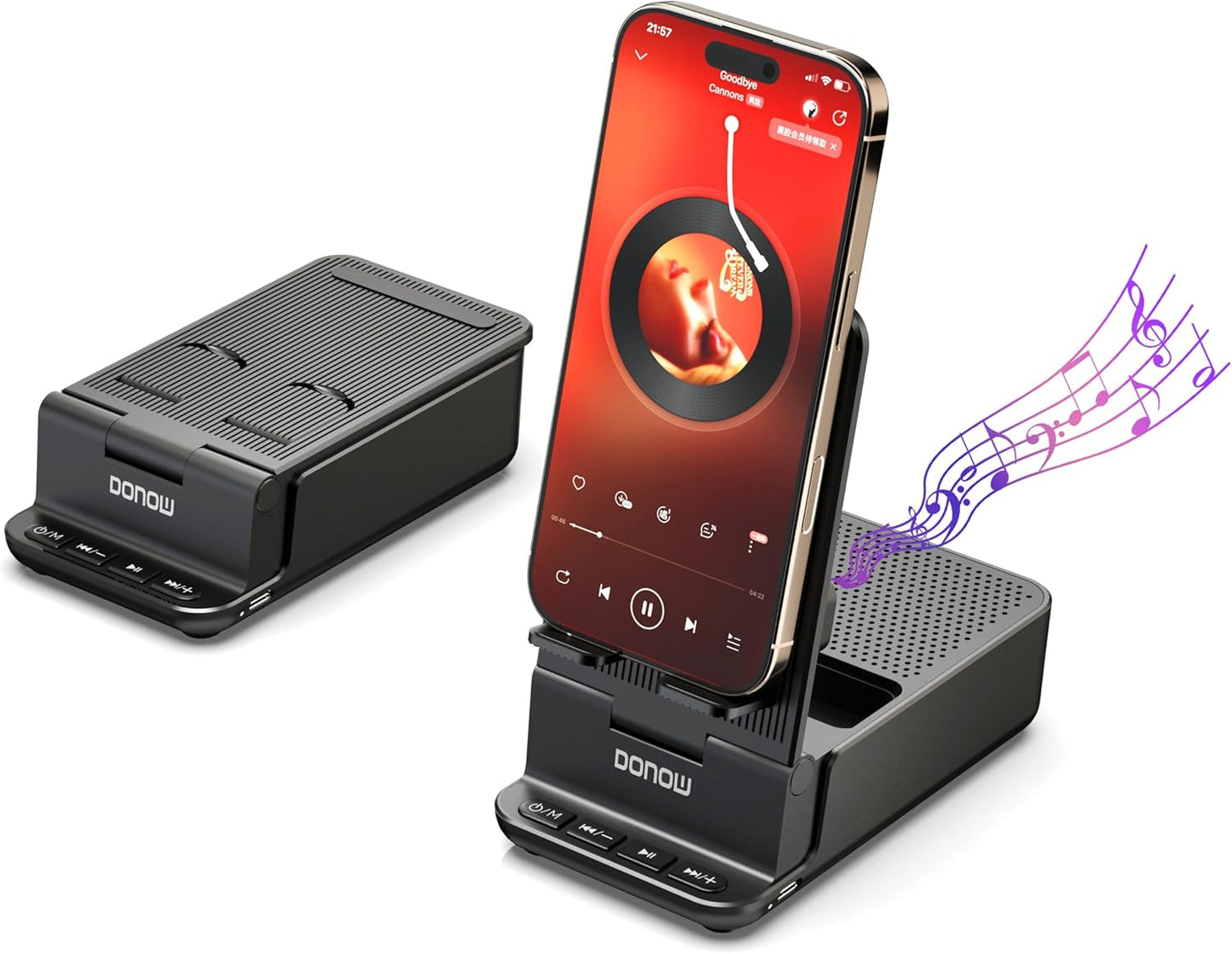 DONOW Wireless Induction Bluetooth Speaker with Cell Phone Stand, HD Surround Stereo Sound Foldable Phone Holder