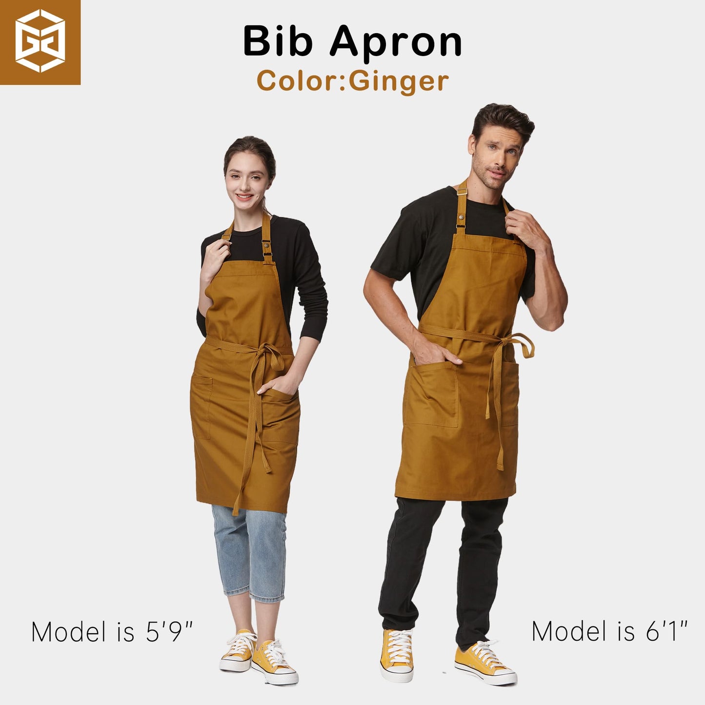 Guolamy Chef Aprons for Men Women with Large Pockets Canvas Apron Waterproof Professional with 2 Pockets 4251GB (Ginger, 1 Pack)