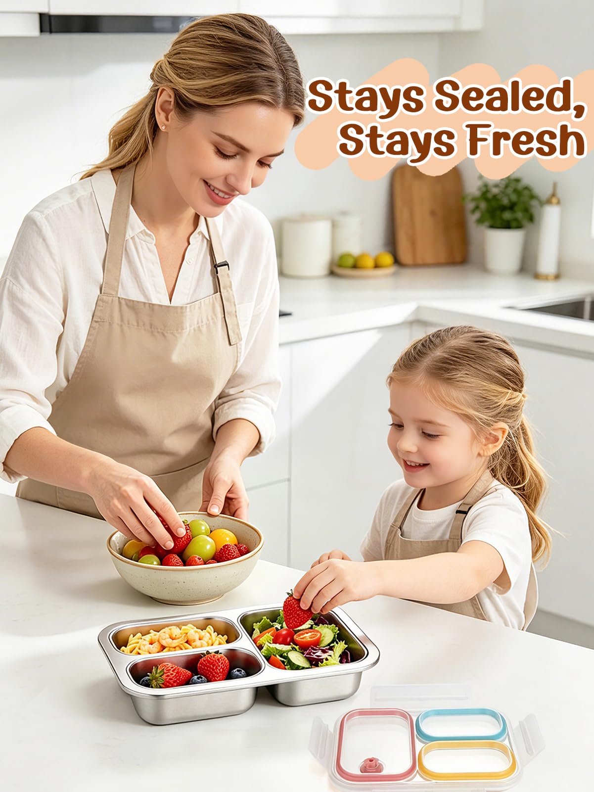 Alphatool 24oz 316 Stainless Steel Lunch Box for Kids & Adults - 3-Compartment Leakproof Metal Bento Box for School Office, Dishwasher Safe