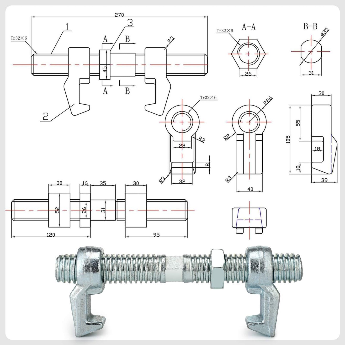 Gisafai 4 Pack Shipping Container Connectors Bridge Fitting Clamp 260 mm Galvanized Screw Clamp to Connect Together, 20 or 40 Foot Containers Accessories Wheels Kit