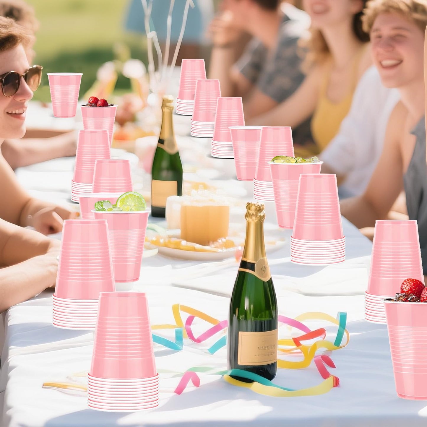 Liengoron 50 Pack Pink Plastic Cups 18 Ounce Pink Cups Plastic Disposable Cup Bulk Cup for Party Wedding Birthday