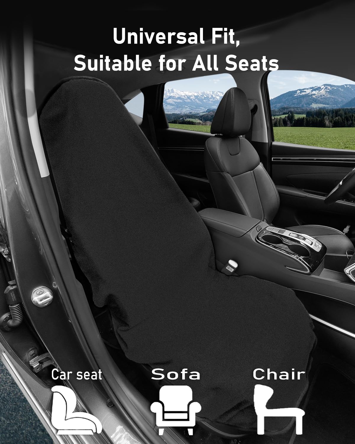 BELINOUS Waterproof Towel Car Seat Cover After Gym, Universal Front Seats Car Seat Towel Fit for Post Workout & Swim, Non-Slip Sweat Towel Seat Covers for Car, SUV & Truck (Black, 1 Pack)