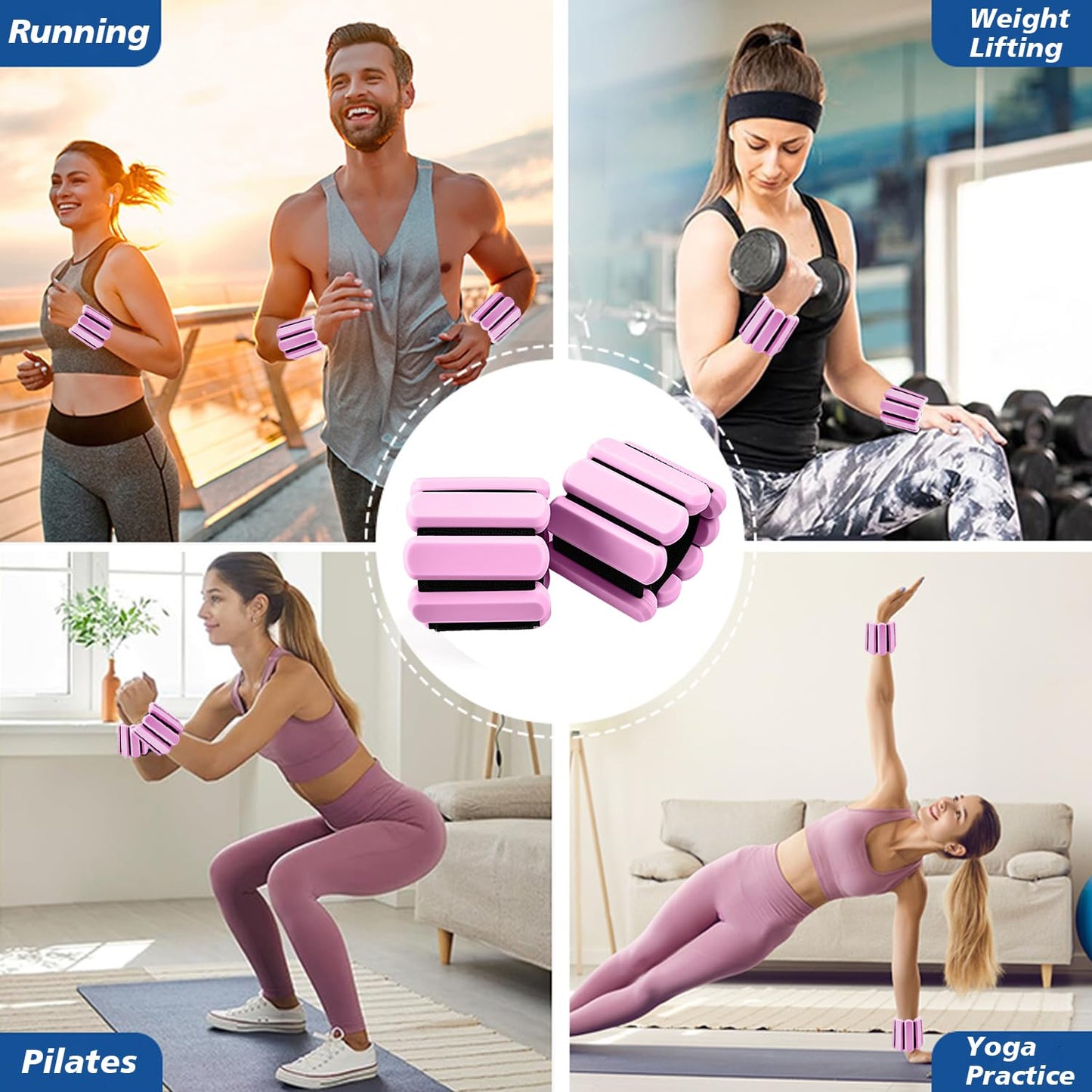 Wrist and Ankle Weights for Women & Men 2 Pack (1lb Each), Adjustable Silicone Wearable Arm & Leg Weights for Pilates, Gym, Yoga, Cardio, Strength Training (Pink)