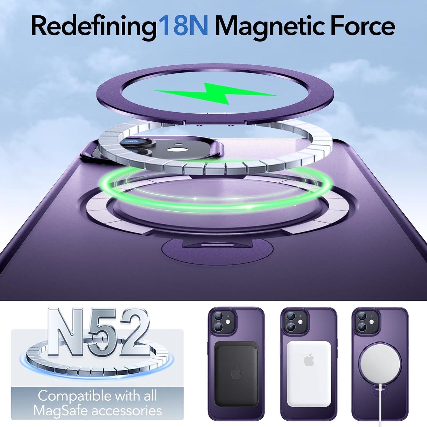 Anqrp 360 12/12 12/12 6.1", All-in-ONE Stand Case for iPhone Pro Case with Rotatable Magnetic Kickstand Ring Holder