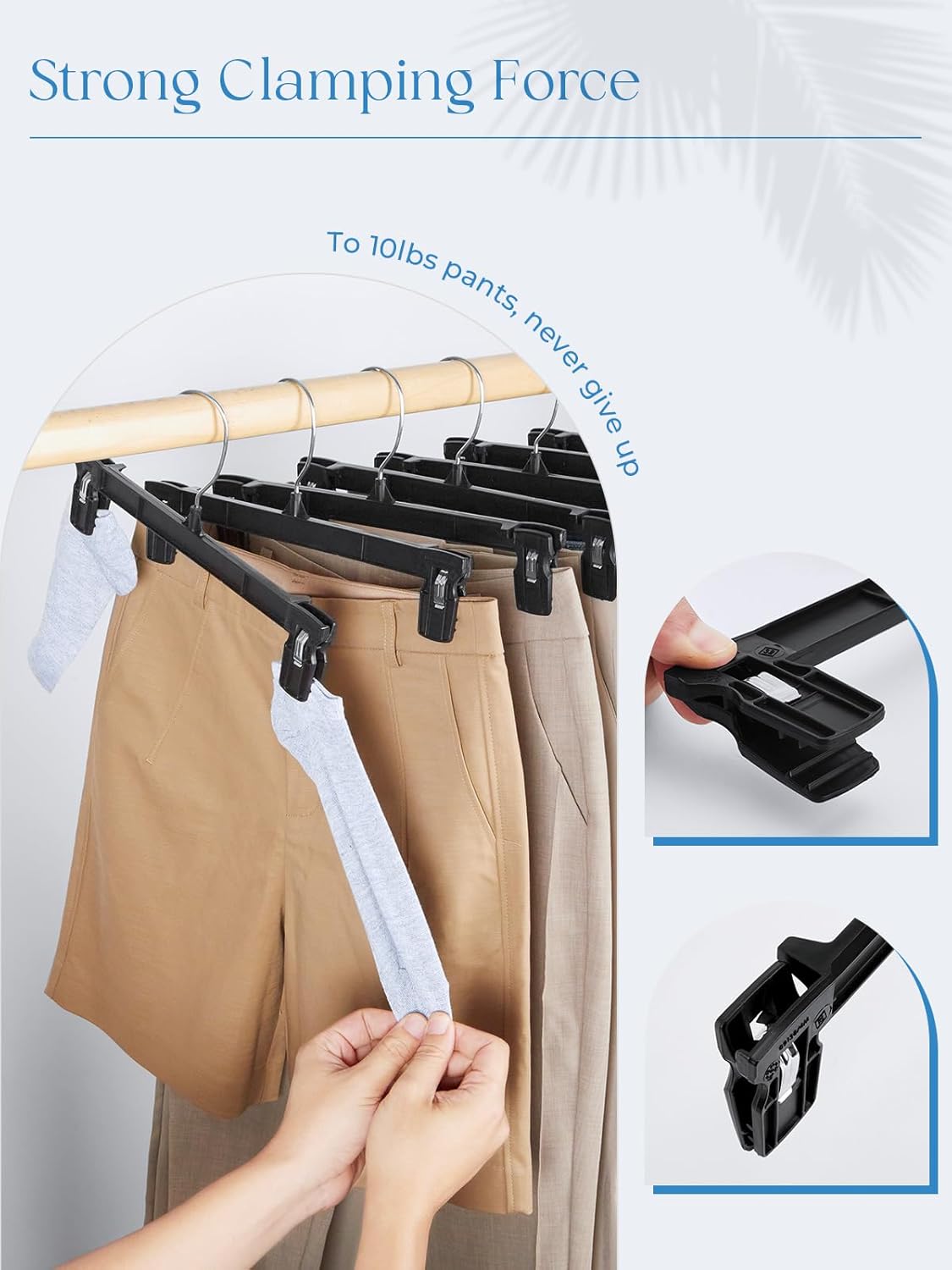 Smartor Pants Hangers - 30 Pack Heavy-Duty Black Clips with 360° Hooks for Shorts, Trousers & Jeans | 12 Inch