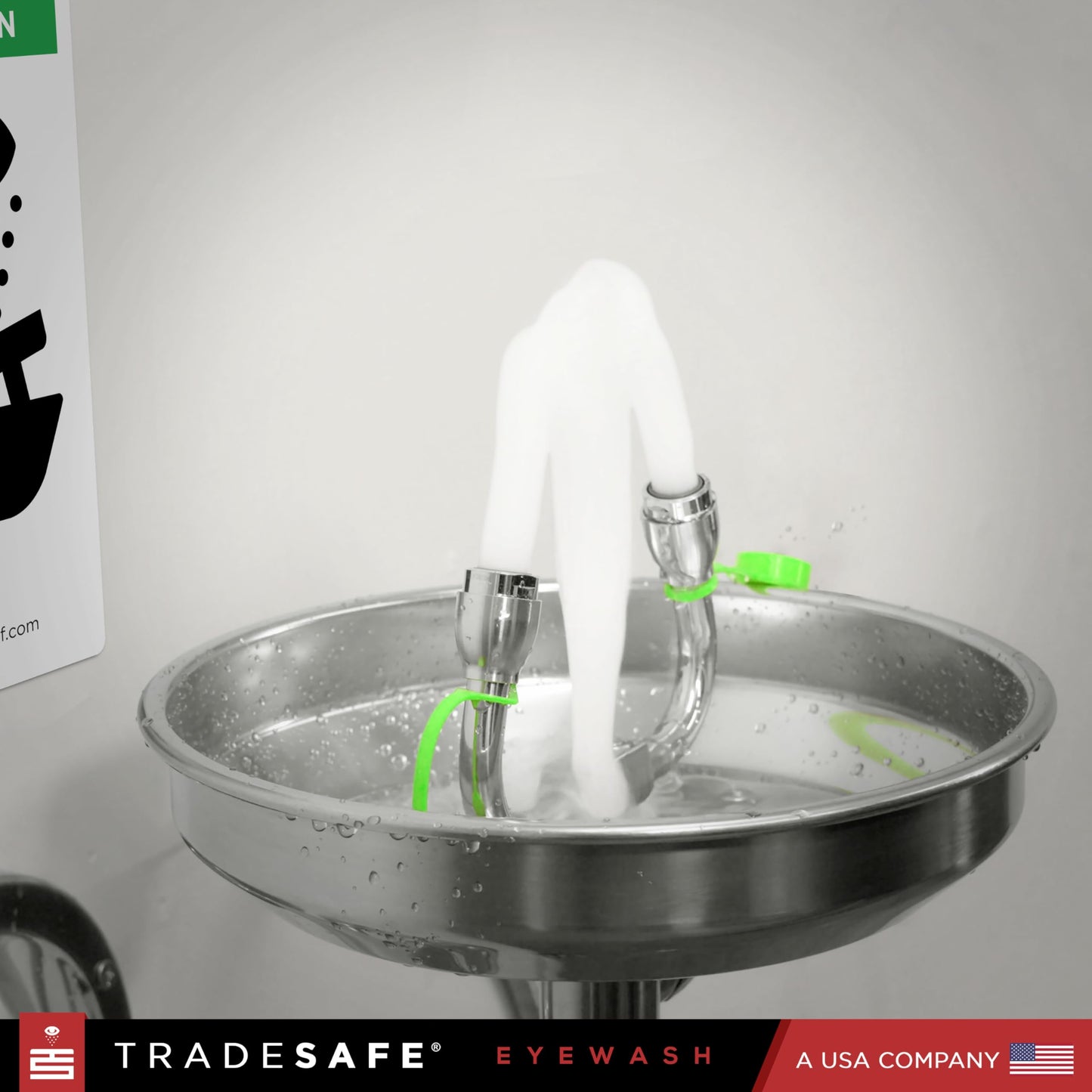 TRADESAFE Eye Wash Station OSHA Approved - Wall Mounted Emergency Eye Wash Station, Stainless Steel Eyewash Station, Aluminum Eye Wash Station Sign Included