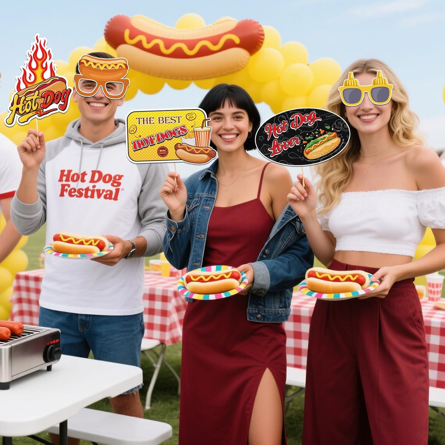 BOBYIYI 25pcs Hotdog Photo Props Hot Dog Party Decorations Hot Dog Bar Fiesta Celebration BBQ Party Fun Food Sausage