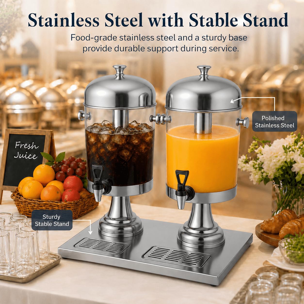 THXSUN Beverage Dispenser 4.4 Gallon, Large Drink Dispenser with Ice Core, Stainless Steel Beverage Dispenser with Stand for Cold Drinks, Juice, Lemonade, Iced Tea, Parties & Events