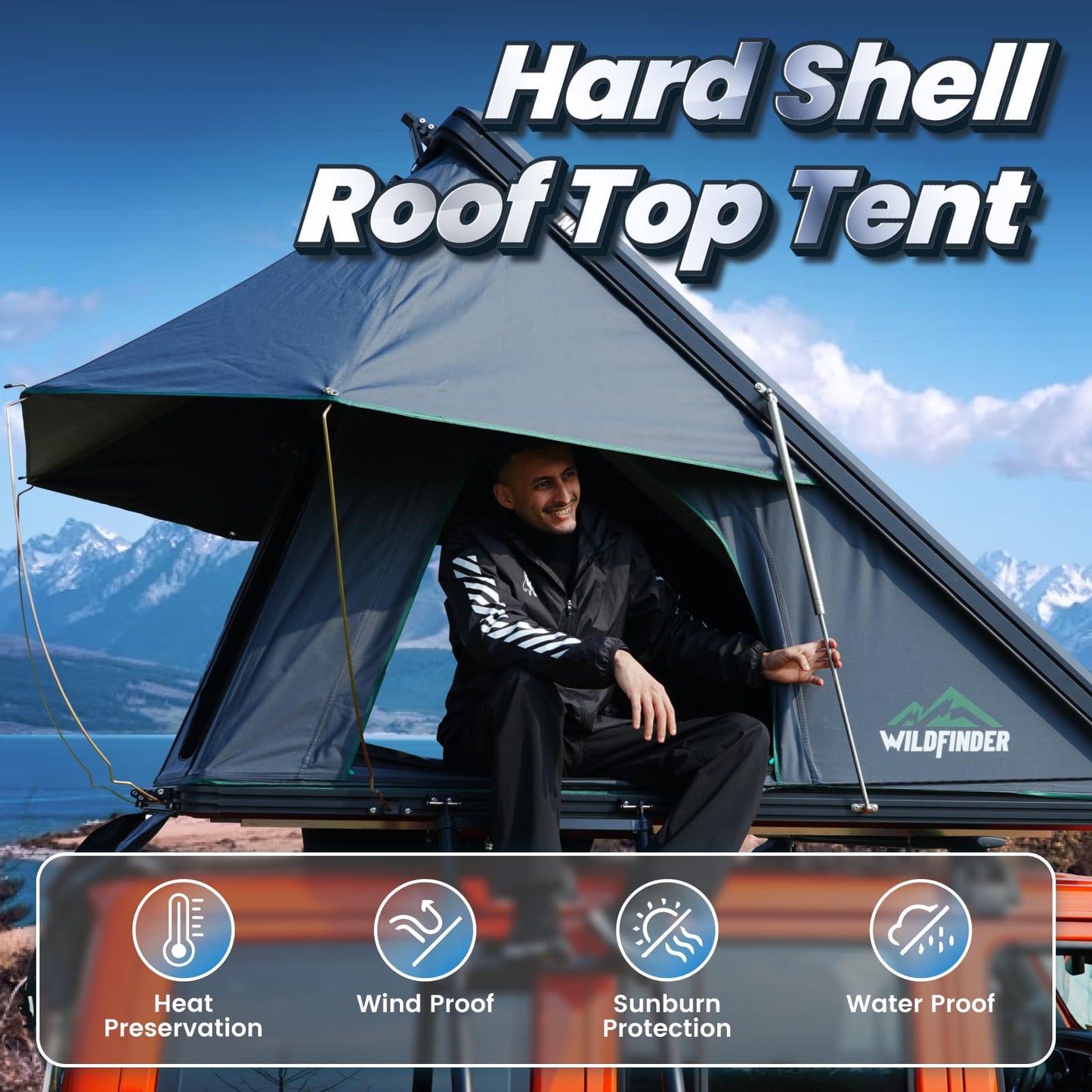 WildFinder Rooftop Tent Hard Shell Roof Top Tent Hardshell Suitable for Jeep SUV Truck Van,Camping Car Roof for 2-3 Person