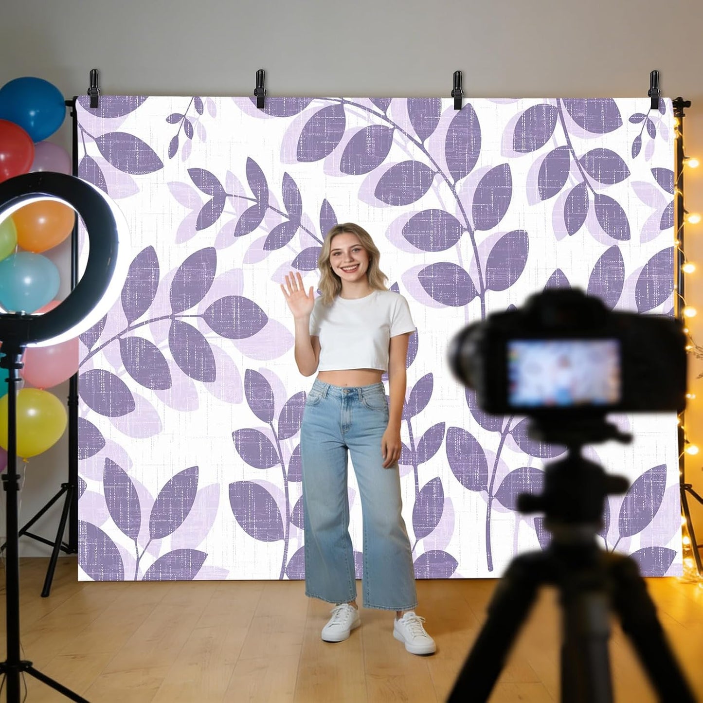Generic 10 8 Farm Plant Leaf Photo Backdrop for Photoshoot, x FT Lavender Purple Branch Leaves Linen Texture Photo