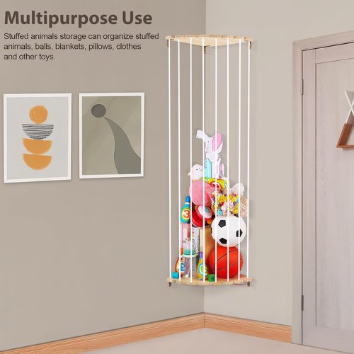 Blingbin Stuffed Animal Storage, Wood Corner Plush Toys Holder, Length Adjustable Hammock Hanging Stuffed Animal Toy Storage Organizer Shelf for Nursery Bedroom Kid Room Play Room