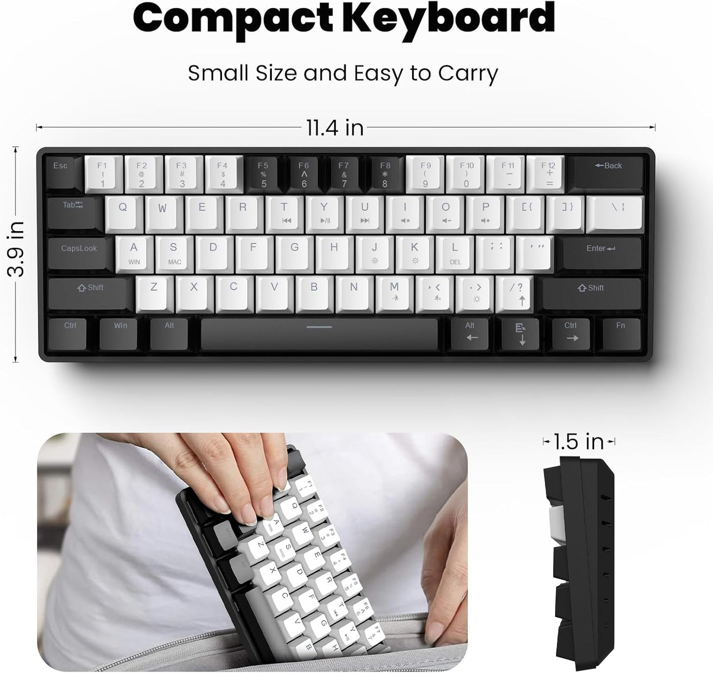 LAMA 60% 61 PS4, Mini Keys Mechanical Keyboard with Red Switches, LED Backlit, Small Portable Gaming Wired Keyboard