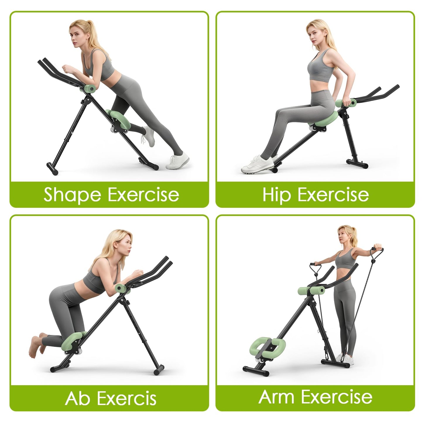 4 in 1 ab machine for stomach workout, adjustable ab trainer machine with LCD Monitor, Foldable ab workout machine With Knee and Back Protection, Load Capacity 400 LBS, Unisex, Green
