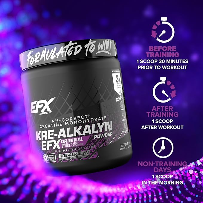 EFX Sports Kre-Alkalyn EFX Powder | pH Correct Creatine Monohydrate Powder Supplement | Strength, Muscle Growth & Performance | 140 Servings (Unflavored)