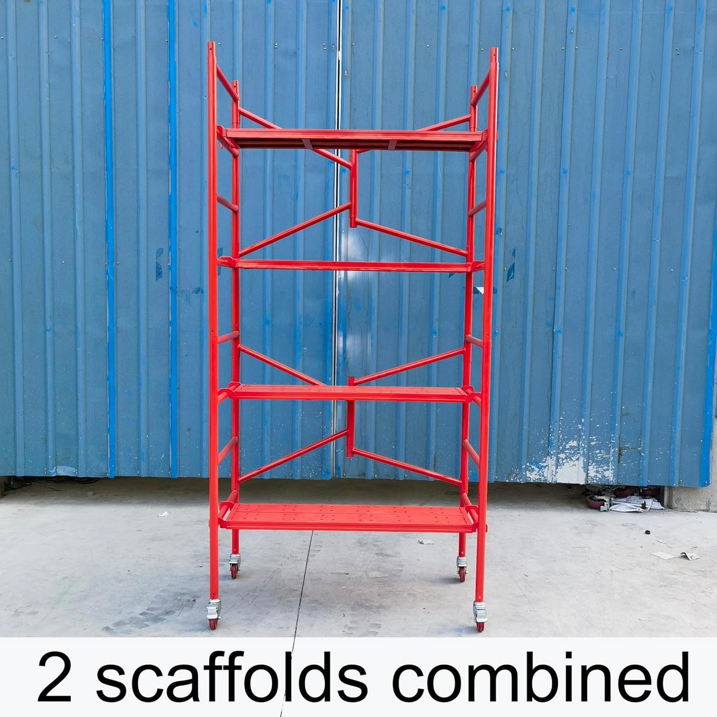 LEADALLWAY Portable Rolling Scaffolding Platform 4 Foot High Mobile Baker Scaffolding 770 LBS Capacity with Locking Wheels and Tool Bag, Red