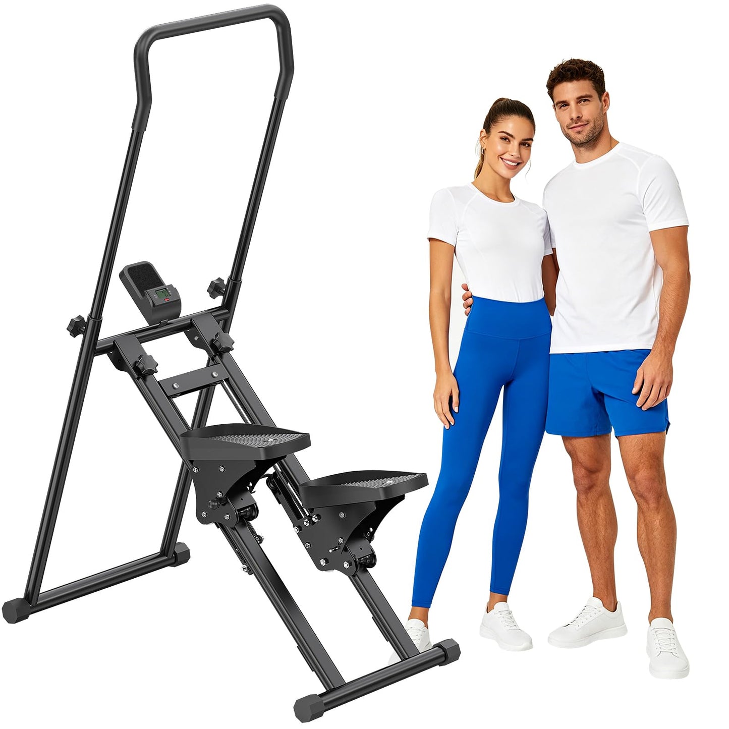 HOMGIM Stair Stepper Machine for Home Gym, Folding Cardio Vertical Climber Step Machine with LCD Monitor & Handlebars, Low-Impact Full Body Climbing Workout Equipment, 330 LBS Capacity