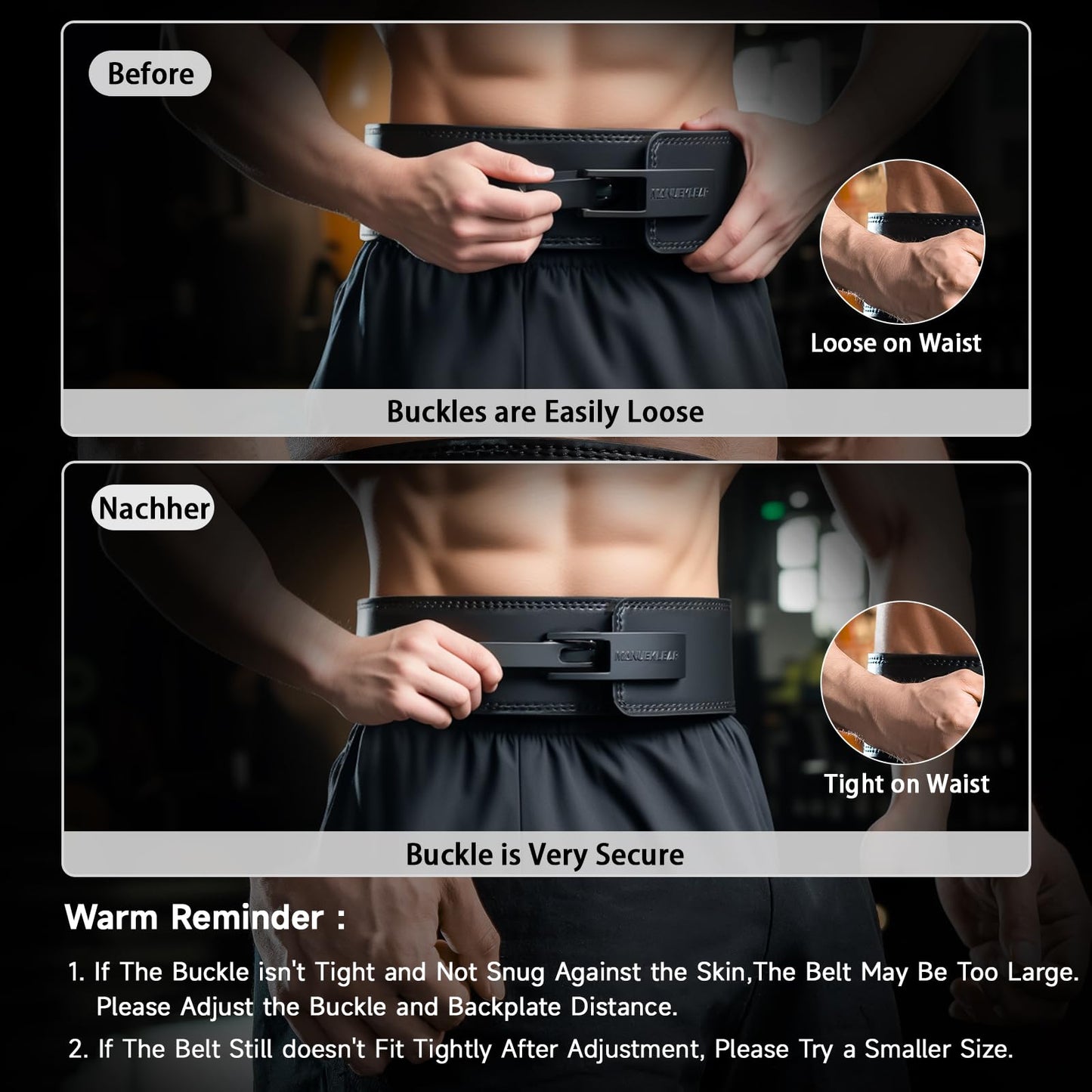 MANUEKLEAR 10mm Thick & 4inch Wide Weight Lifting Belt Lever, Lever Belt Weightlifting for Men and Women, Powerlifting Lever Gym Belt for Squat Deadlift Workout (Black, L(34-40inches))