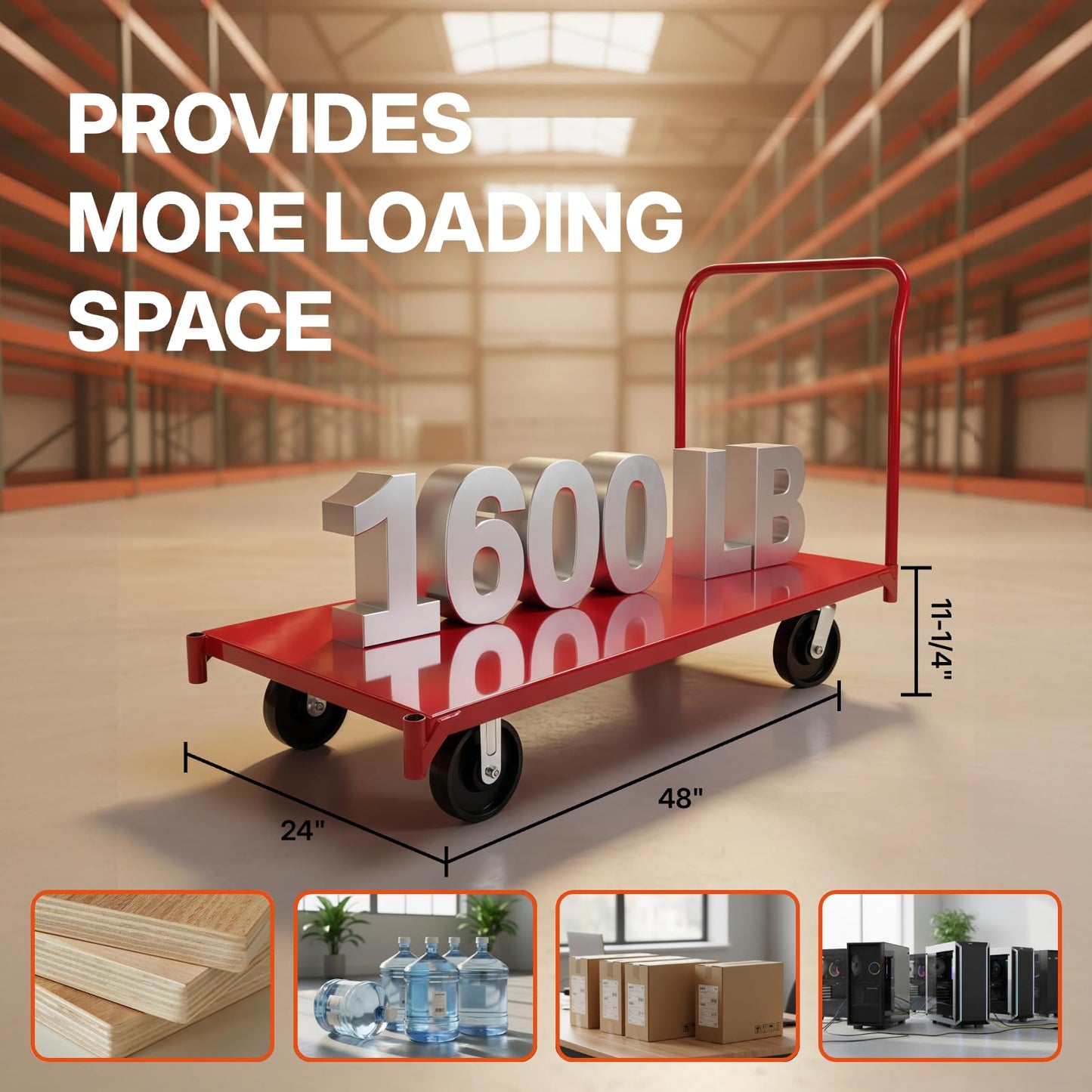Platform Truck 48"x24" Flatbed Cart - 1,600lbs Load Capacity, 6" Phenolic Casters, Heavy Duty Dolly, Furniture Dolly, Utility Cart, Moving Cart, Carritos para Cargar Cosas