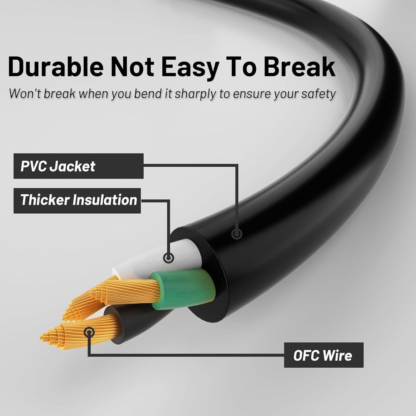 Vockjour 3 6ft 10 125 18AWG, 5-15P C13, Prong AC Power Cord Cable Amps Volts NEMA to Black PC Power Cable for TV