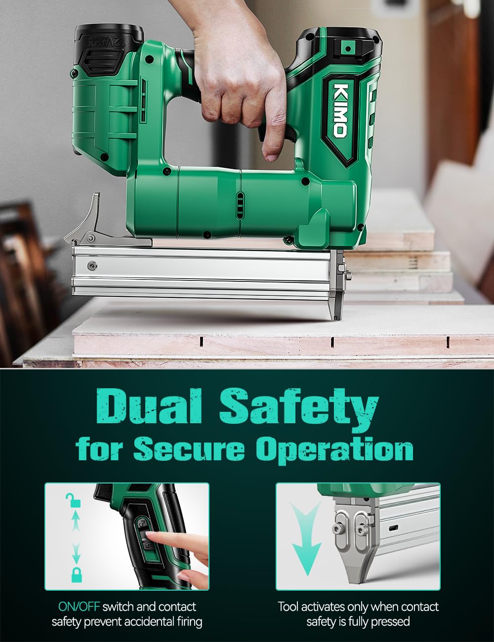 KIMO Brad Nailer Cordless w/ 5000pcs Nails, 2.0Ah Battery X2, 180 Nails/min, Single & Contact Firing, LED Light, Fast Charger,Adjustable Depth 18 GA Cordless Nail Gun for DIY Woodworking Framing