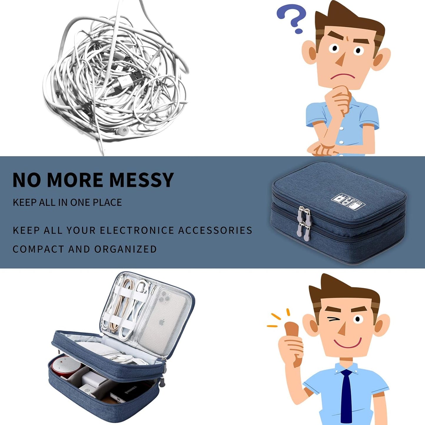 Lanola Travel Cable Organizer Bag, Electronic Accessories Case Portable Double Layer Cable Storage Bag