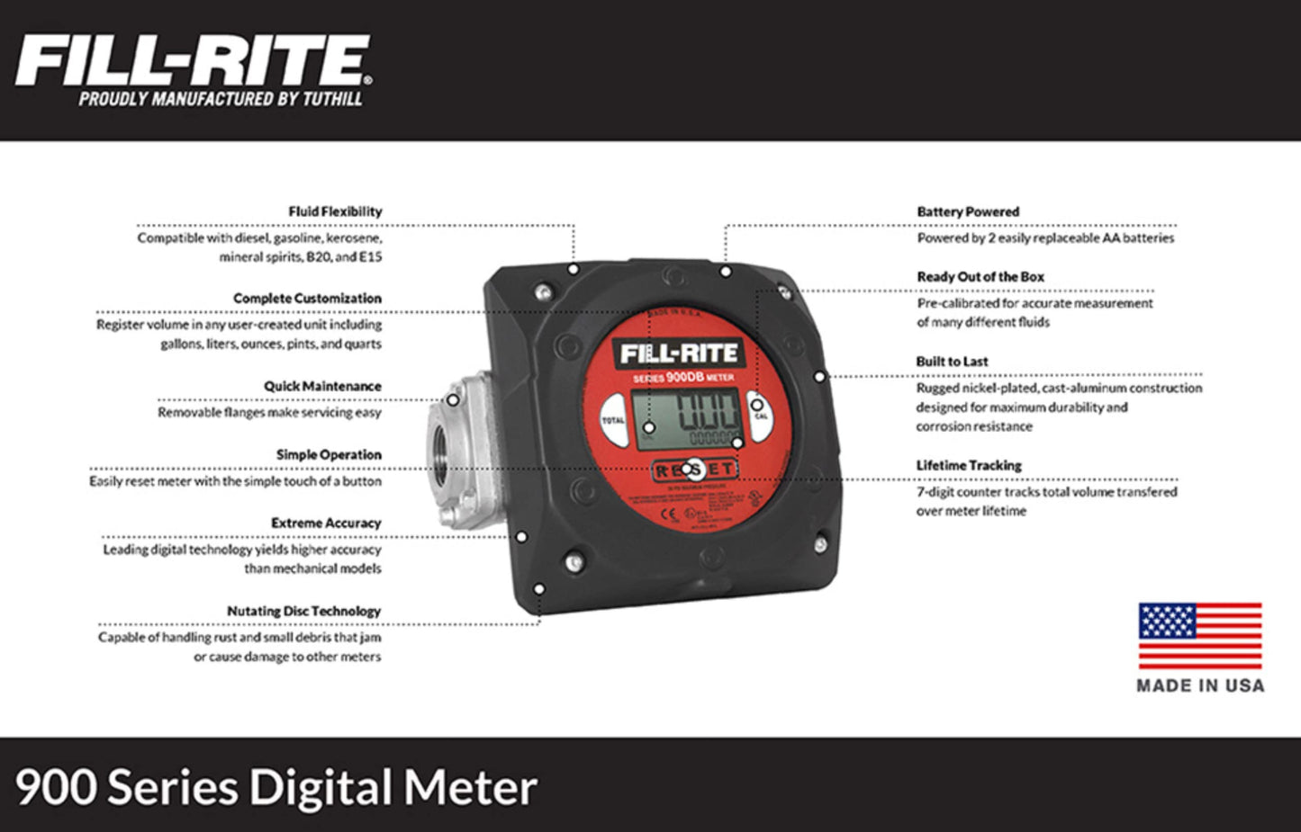 Fill-Rite 900CDP1.5 1-1/2" 6-40 GPM(23-151 LPM) Digital Nutating Disc Fuel Transfer Meter with Pulse Output