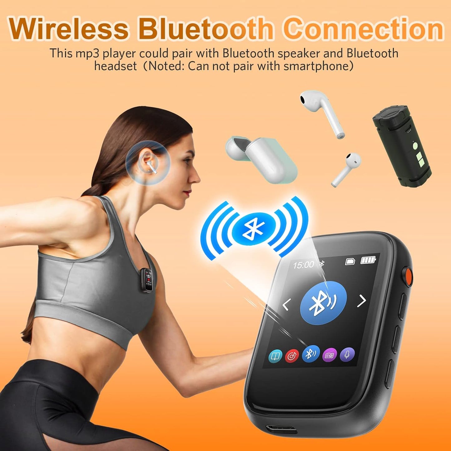 Colorcool Mp3 5.3, 512GB Player with Bluetooth Portable Kids Music Player with Clip on Back,Touch Screen,Biult-in Voice