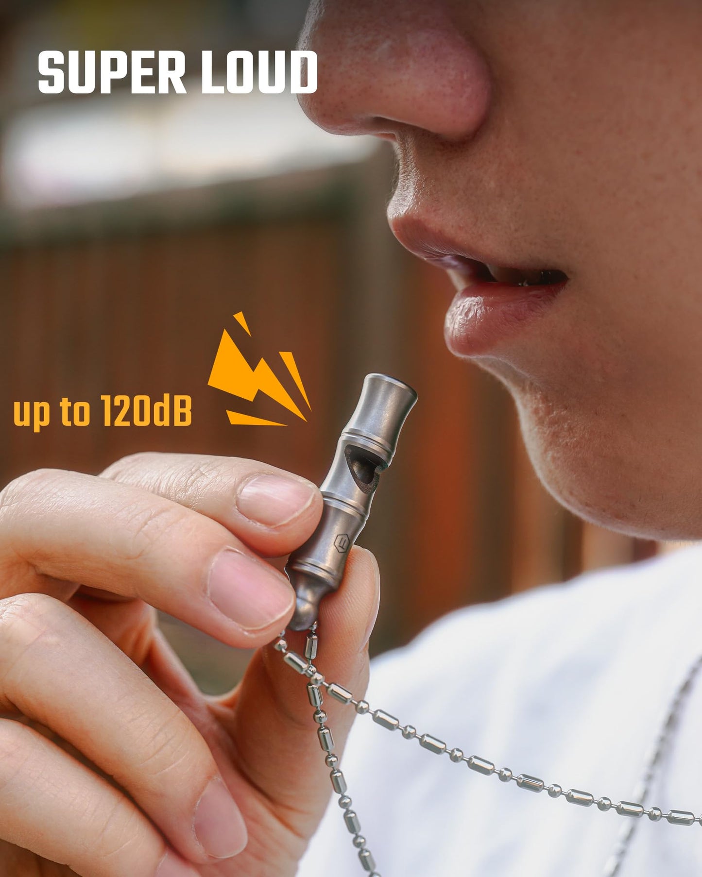 KeyUnity KA55 Titanium Emergency Whistle with Metal Lanyard, 120dB+, One-Piece Outdoor Survival Whistle, Ultra-Light, Rustproof