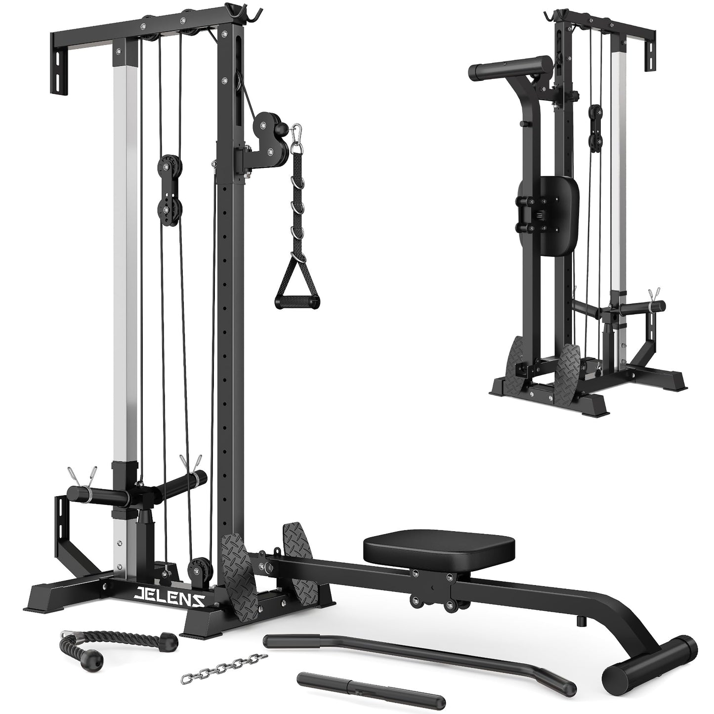 JELENS RC01 Foldable LAT Pulldown Machine with Adjustable seat, Wall Mount Cable Station with 16 Adjustable Positions, Cable Machine Home Gym 2 in 1 (Black, Classical)