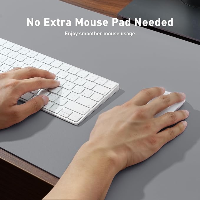 Aothia Faux Leather Desk Mat - Non-Slip PU Leather Desk Blotter, Waterproof Writing Surface, Large Desk Pad for Office & Home (Light Grey, 55" x 17")