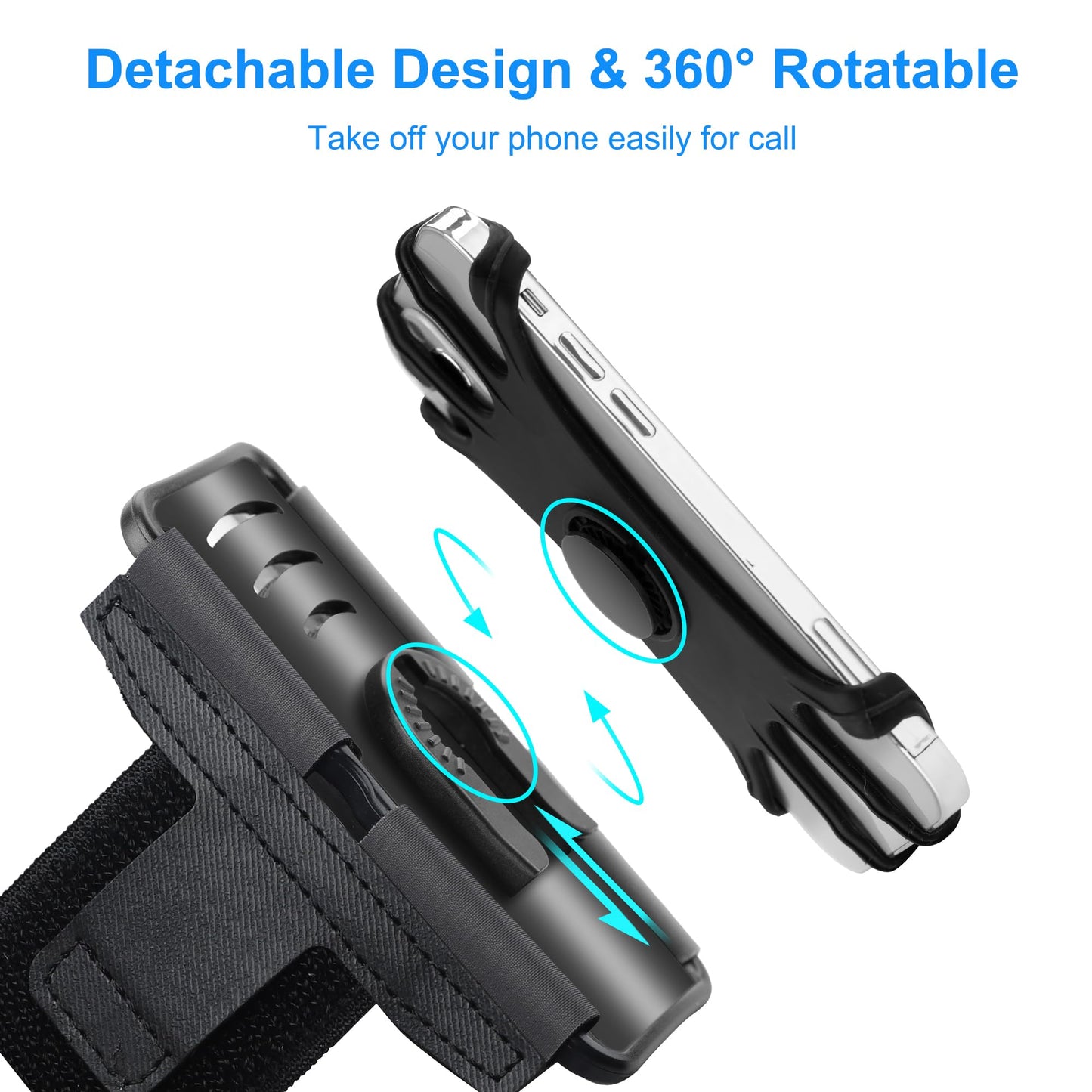 Newppon Cell Phone Running Armband - Detachable & 360° Rotatable Universal Cellphone Arm Band for iPhone 17 16 15 14 13 Pro Max Plus Samsung Galaxy Note S24 S23 for Workout Exercising Walking Jogging