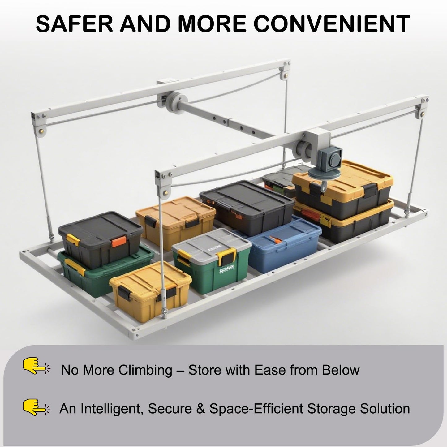 KIPPDURO 4×8 ft Heavy Duty Overhead Garage Storage Rack, 661 lbs Capacity with Safety Lock,Ceiling Mounted Storage Shelf, Steel Garage Ceiling Organizer for Garage, Basement, Warehouse (White)