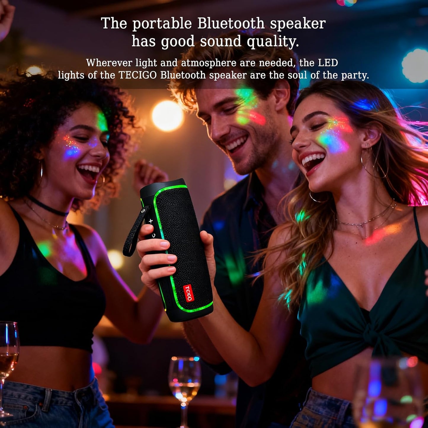 TECIGO 5.3 Portable Bluetooth Speakers Long-Lasting Wireless Bluetooth Speaker with Bluetooth Technology All-Around