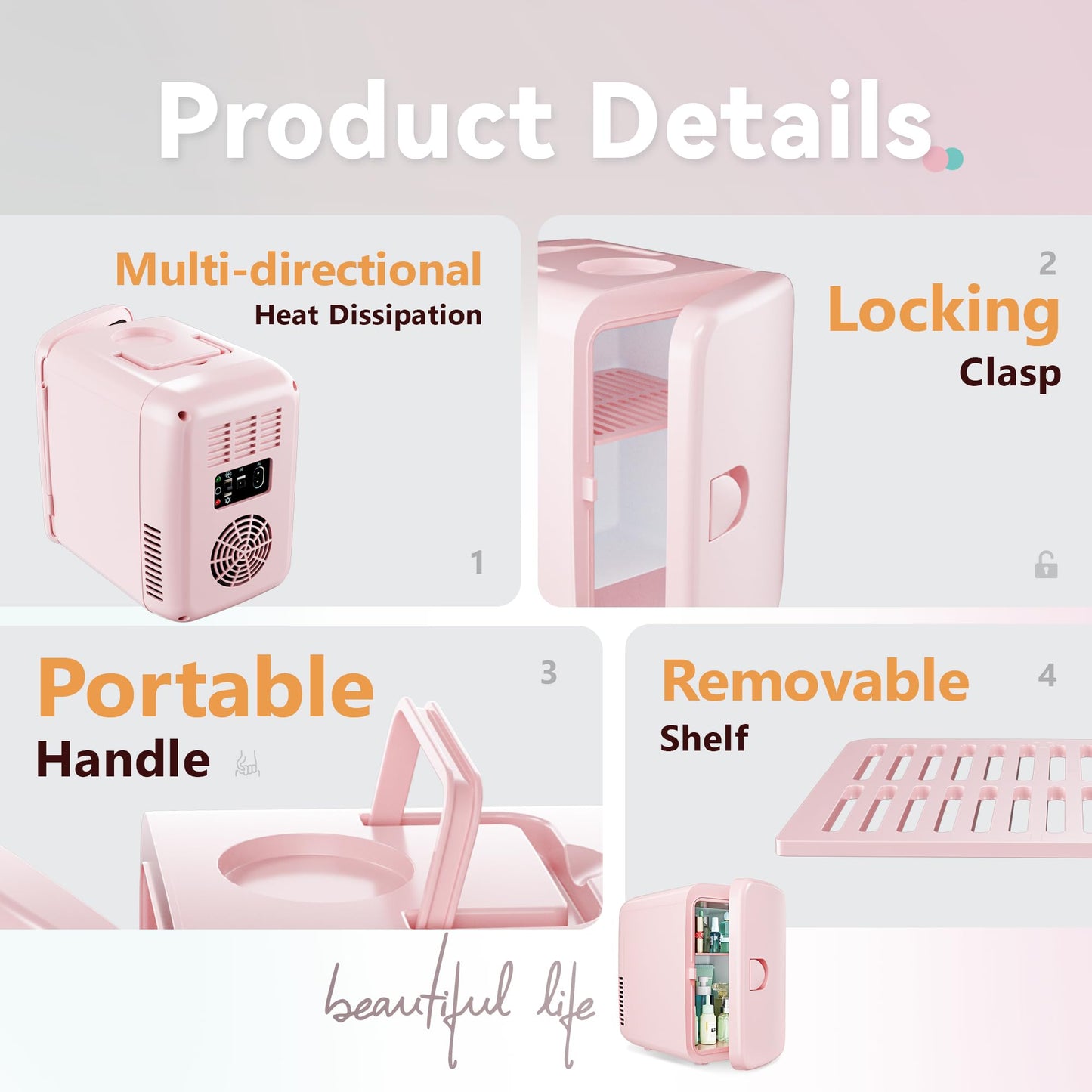 EUHOMY Mini Fridge, 4 Liter/6 Cans AC/DC Small Refrigerator for Skincare, Portable Cooler and Warmer for Skin Care, Cosmetics, Beverage, 4L Makeup Mini Fridge for Bedroom, Car, Office, Dorm, Pink