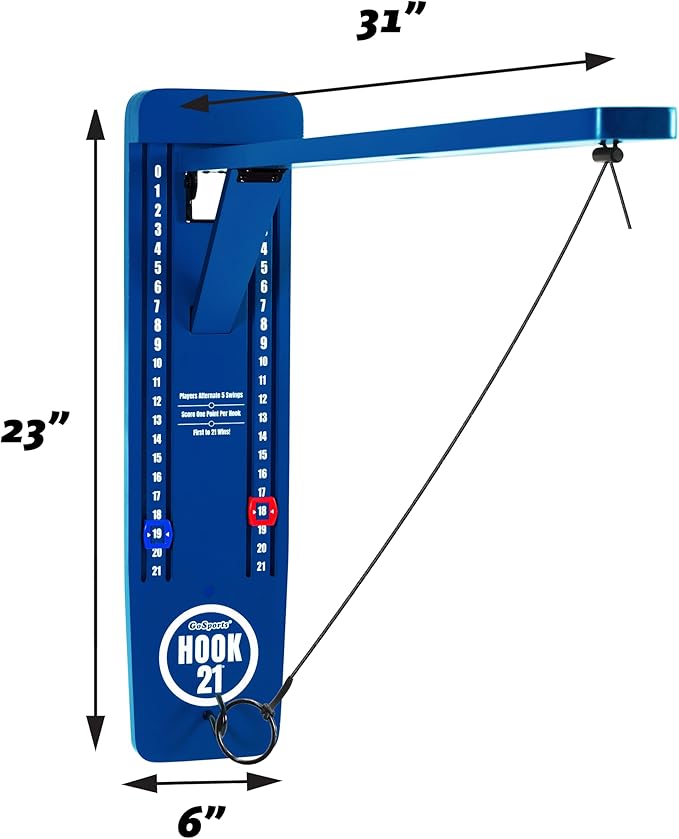 GoSports Hook 21 Wall Mount Ring Swing Game - Play Indoors or Outdoors with Foldable Arm
