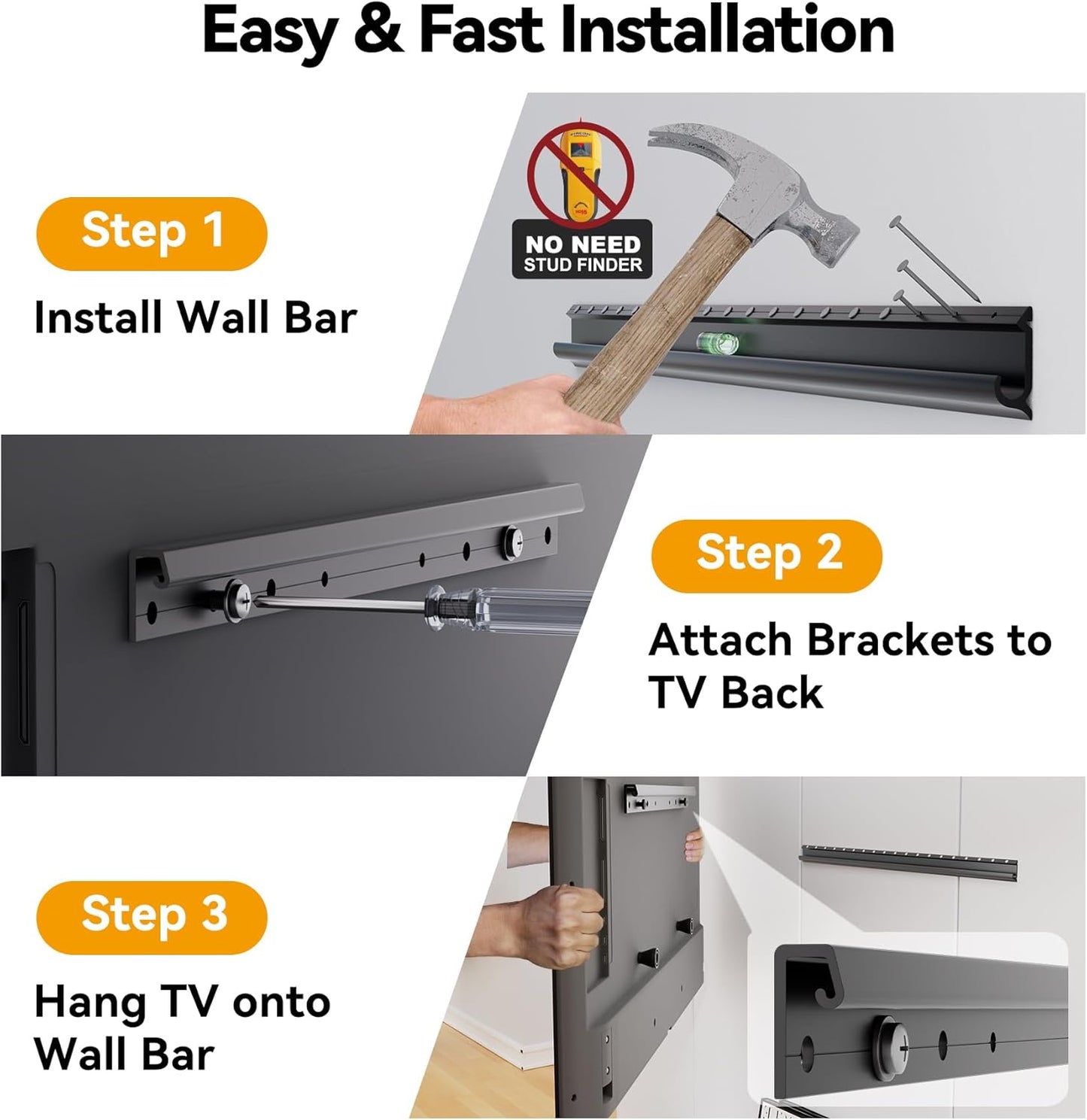 EZISE 32-75 inch 150 lbs, Studless TV Wall Mount for TVs, No Stud Drywall TV Mount Holds up to Low Profile, No Drill