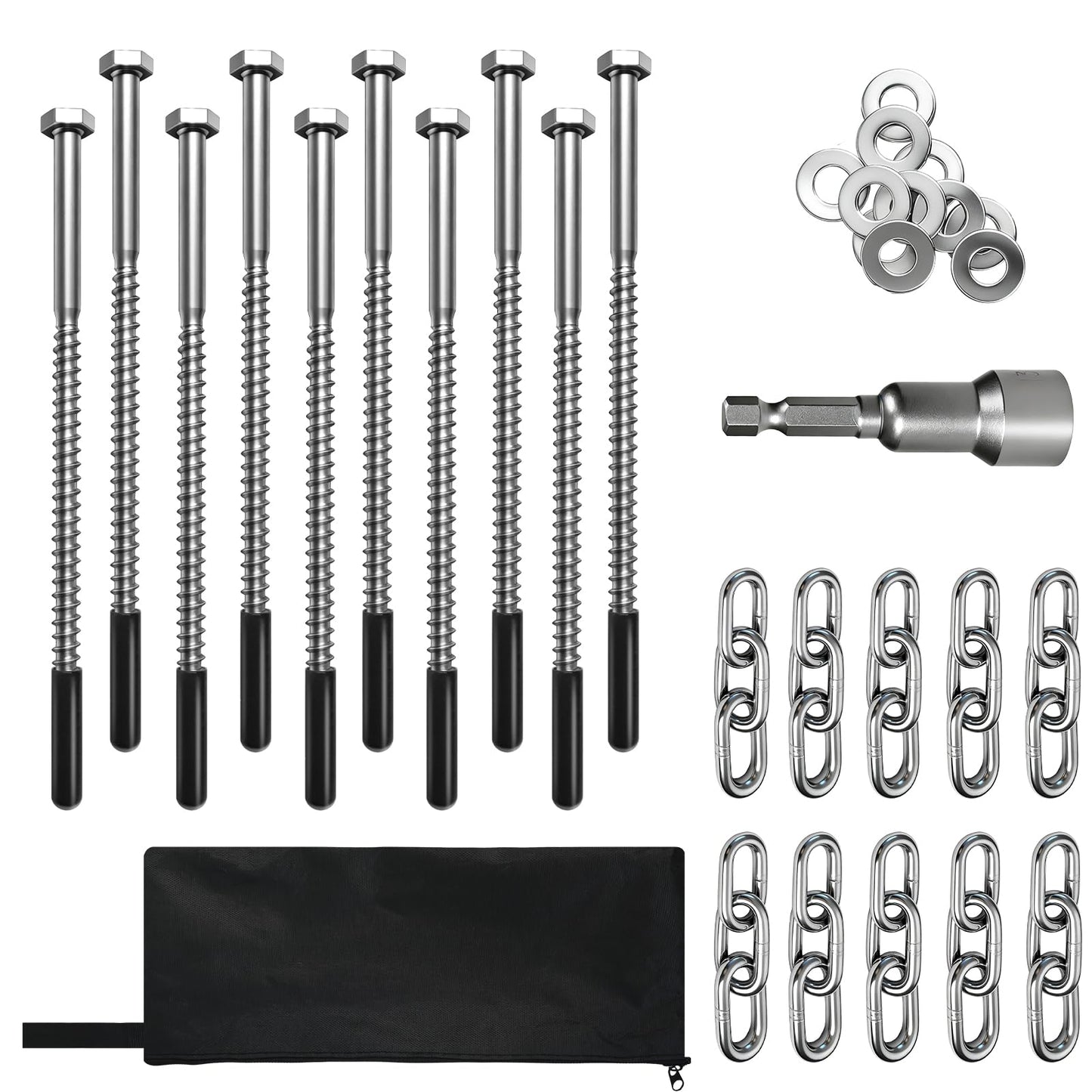 15 Pack Screw in Tent Stakes Heavy Duty,8 ’’ Ground Anchors Screw in,Metal Stakes with Hex Head Driver and Sturdy Storage Bag. (15)