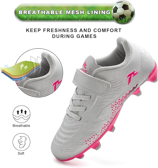 RUNIC Kids Soccer Cleats for Boys and Girls - Small and Big Kid Athletic Outdoor Football Shoes - Firm Ground - Hook and Loop Closure - Black/Gold