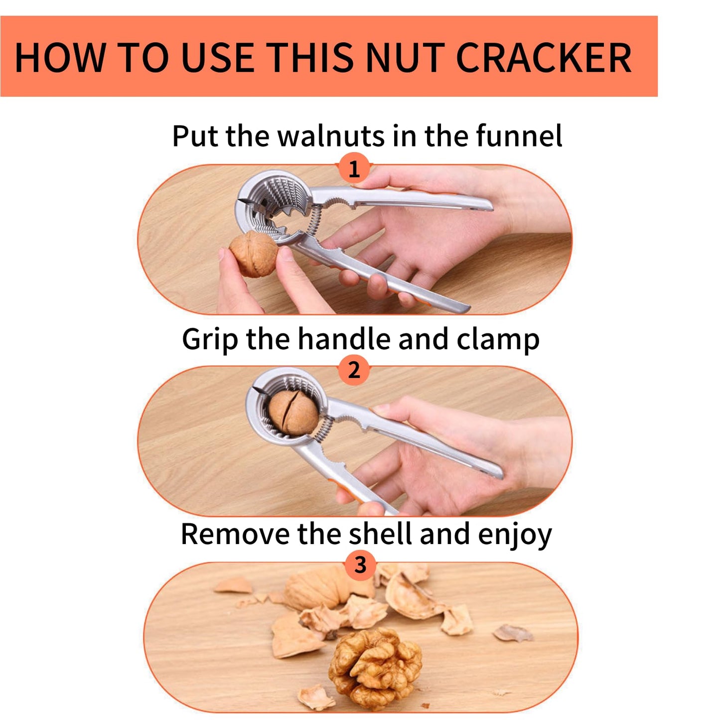 LOCEAST 2 PCS Nut Crackers for All Nuts Heavy Duty Walnut Cracker with Non-Slip Handle Pecan Crackers Tools Funnel Walnut Pliers Nutcracker Pecan Walnut Plier Clip Tool