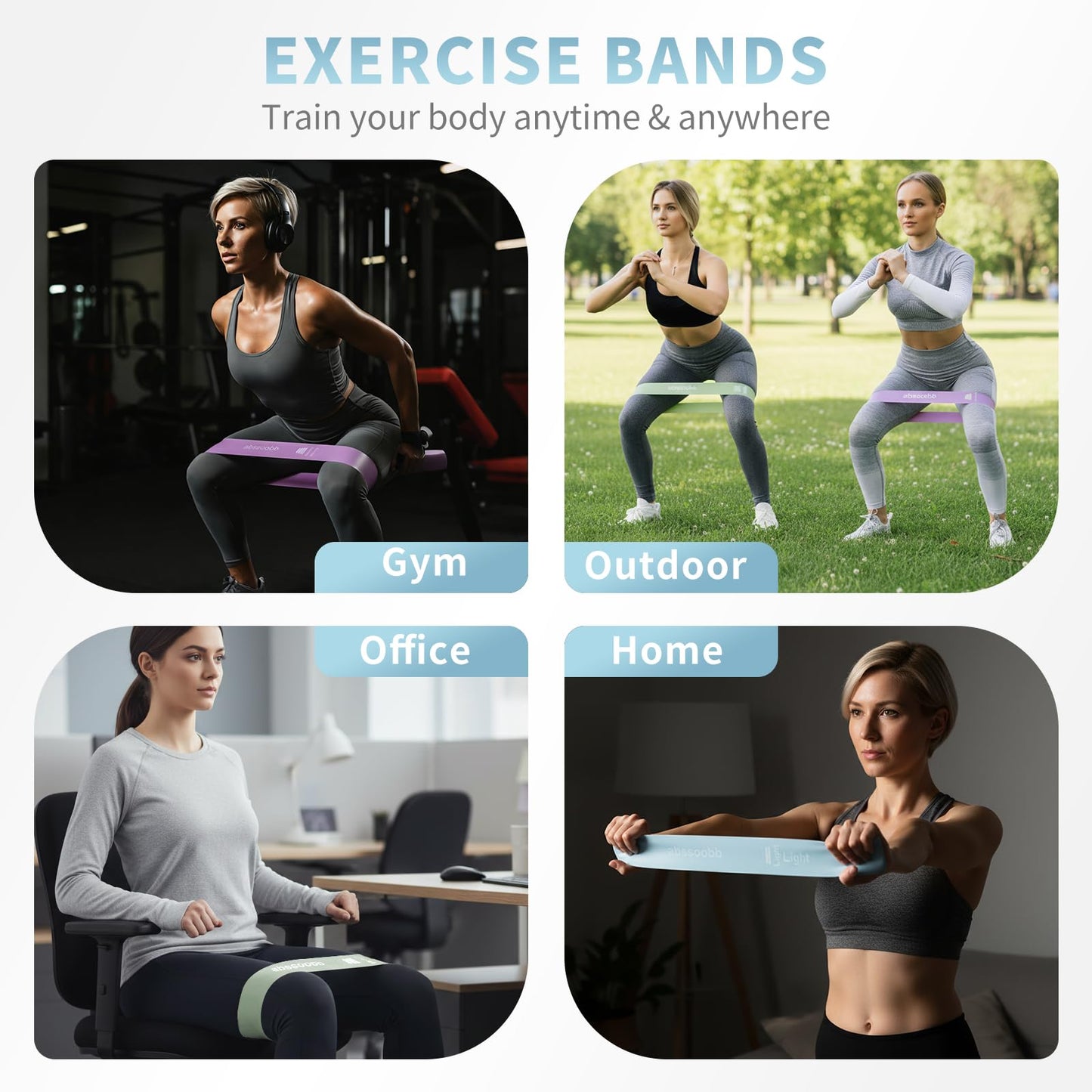 Silicone Resistance Loop Bands - Latex-Free No-Slip Glute Booty Bands - 4-Pack for Physical Therapy, Post-Op, Yoga, Pilates, Workout & Stretching