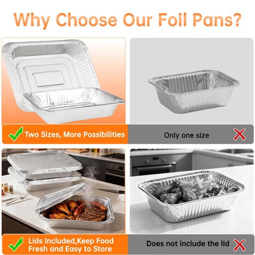 40 Pack Aluminum Pans with Lids,20 Large 9x13" Aluminum Pans Disposable (10 Thick Large Lids) & 20 Medium 8.5x6" Foil Pans (20 Foil Covers), Aluminum Trays With Lids for Baking, Meal Prep, Takeout
