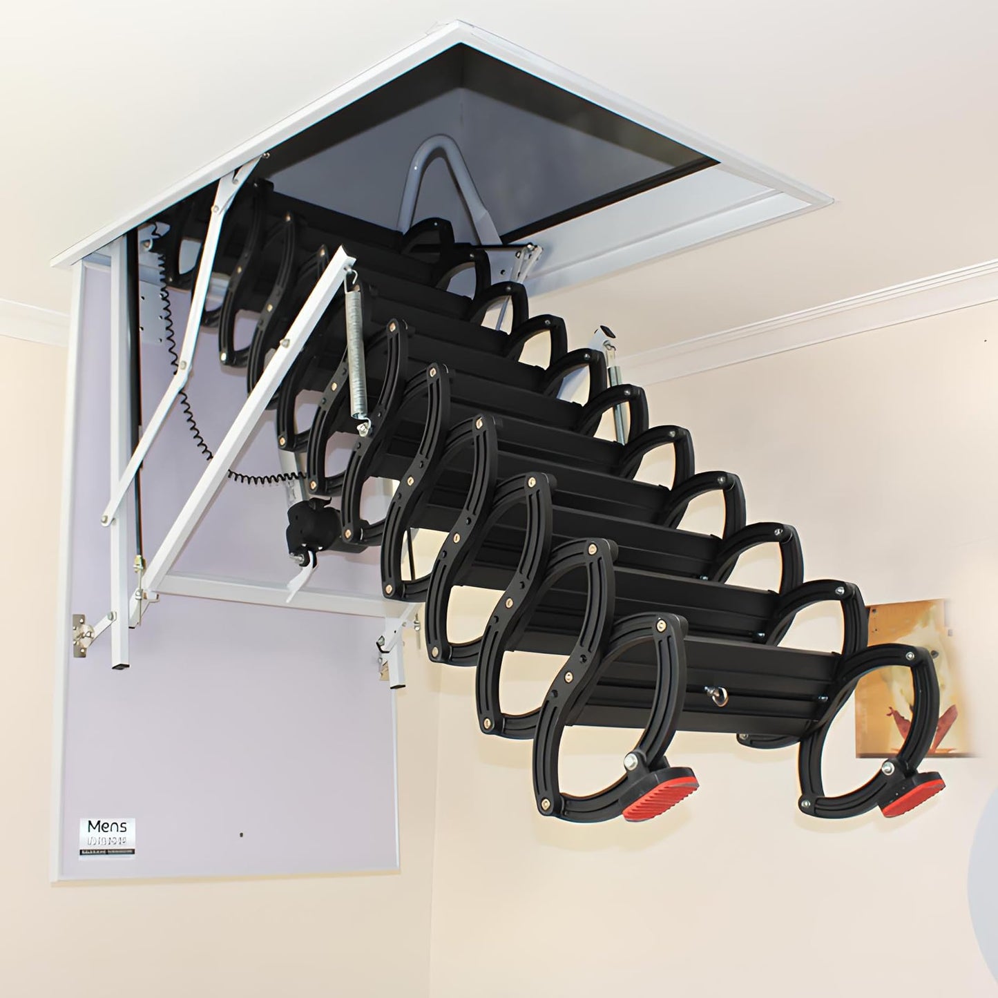 12 Steps Electric Attic Ceiling Ladder, Retractable Pull Down System Attic Stair, Invisible Folding Ceiling Loft Ladder with Telescoping Handrail, Extension Steps Staircase for Home (Black, Steps 12)